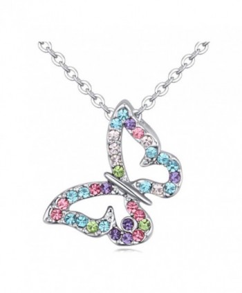 White Gold Plated Butterfly Multi-color Swarovski Elements Austraina Crystal Pendant Necklace - C4120J2YMBD