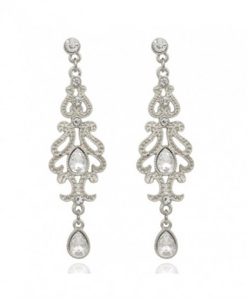 Q&Q Fashion Art Deco 20s 30s Flapper Gatsby Austria Crystal Bridal Silver Dangle Earrings - Silver Earrings - CW12IHBNRS7