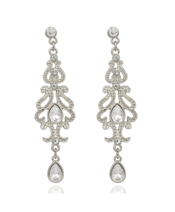Q&Q Fashion Art Deco 20s 30s Flapper Gatsby Austria Crystal Bridal Silver Dangle Earrings - Silver Earrings - CW12IHBNRS7