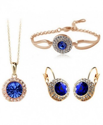 MAFMO Women Fashion Jewelry 18K Gold Plated Crystal Round Shaped Necklace Bracelet Earrings Set - Royal Blue - C612B6UN3GR