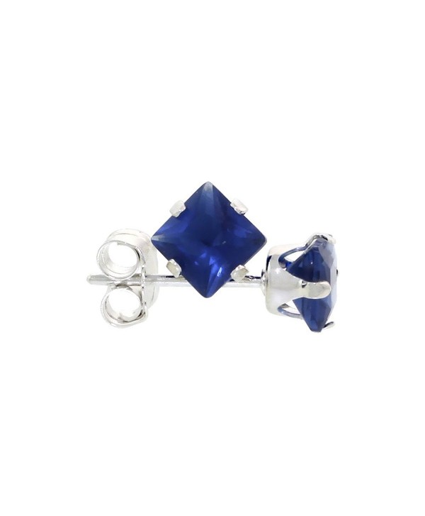 Sterling Silver Cubic Zirconia Square Sapphire Earrings Studs 4 mm Princess cut Navy color 3/4 carat/pair - C0114E296H5