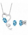 2.45 Ct Blue Topaz Gemstone Birthstone Heart Shape Pendant Earrings 925 Sterling Silver Set with 18 inch Chain - CM116FZVRWV