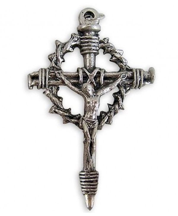 Silver Toned Base Crown of Thorns and Nails of the Cross with Jesus Crucifix- 2 Inch - C5116OC8ZA1
