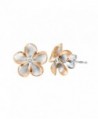 Sterling Silver with 14k Rose Gold Plated Trim CZ Plumeria Stud Earrings- 12mm - CH1175T8AKR