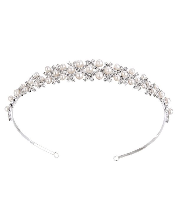 BriLove Women's Bohemian Simulated Pearl Wedding Bride Crystal Romantic Floral Charming Headband - CE120R55QMV