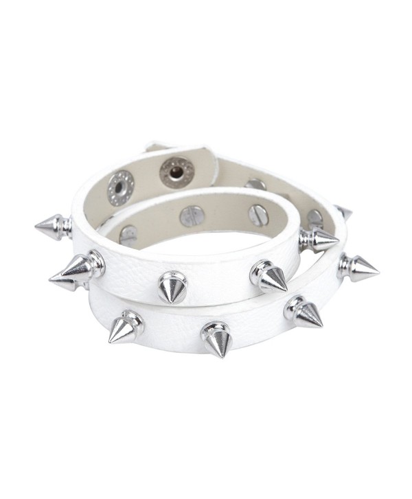 Premium Thin Spike Studded PU Leather Bracelet Choker 15.5" - Diff Colors - White - CK12B1N3FS5