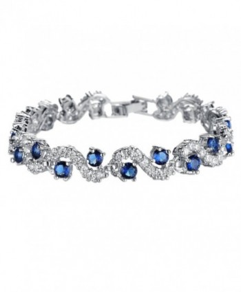 KasLin Platinum Swarovski Elements Cubic Zirconia Bracelet for Women Wedding Jewelry Blue - CG12K0SW07T