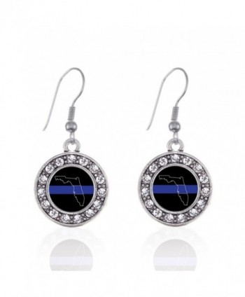 Inspired Silver Florida Thin Blue Line Circle Charm French Hook Earrings - CB12J71NZBZ