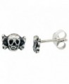Tiny Sterling Silver Skull Stud Earrings 5/16 inch - CB111B2FL7P