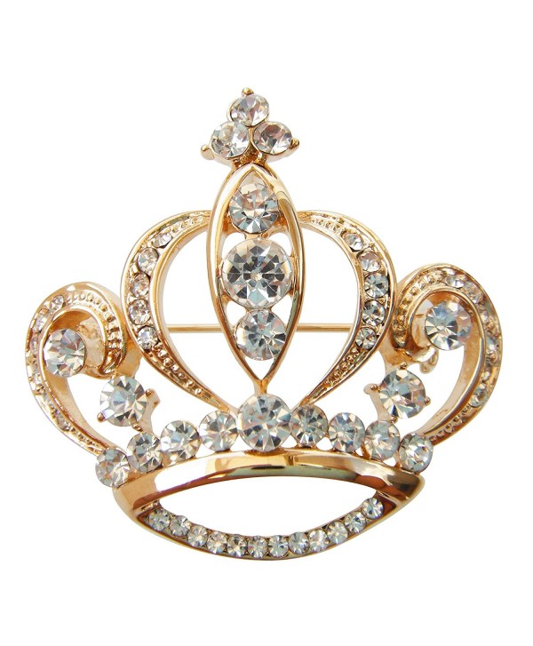 Navachi 18k Gold Plated White Crystal Royal Crown Az7655b Brooch Pin - C711VFTK6H9