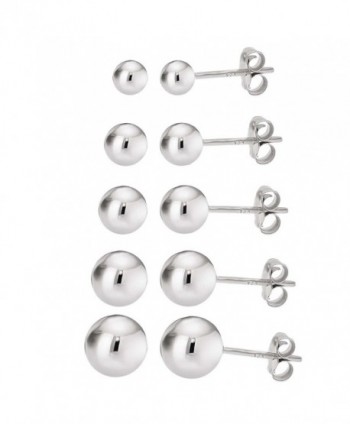 Ball Stud Earrings Silver Sterling Polished Round Ball Five Pair Sets for Women Hypoallergenic - CN11G4J4J37