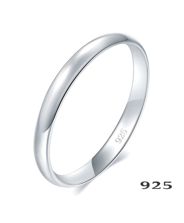 925 Sterling Silver Ring High Polish Plain Dome Tarnish Resistant Comfort Fit Wedding Band 2mm Ring - CP12O4YR02R