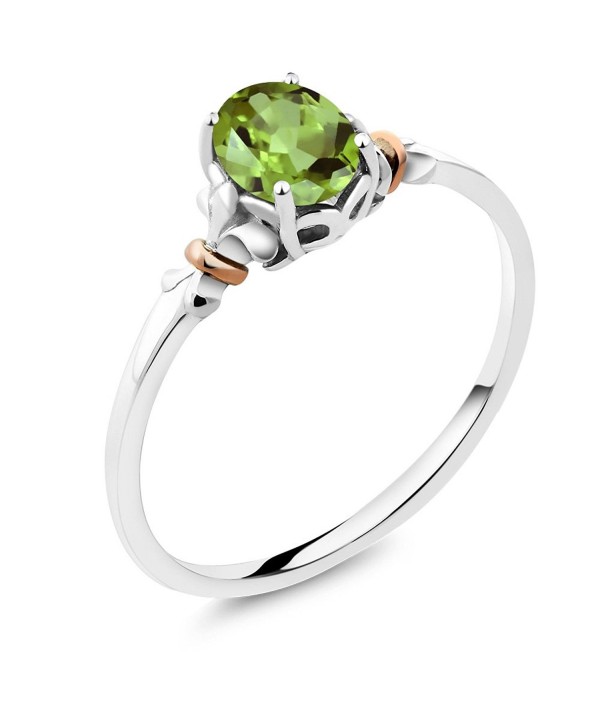 925 Sterling Silver and 10K Rose Gold Ring Oval Green Peridot (0.80 cttw- Available in size 5-6-7-8-9) - C112O14EFBM