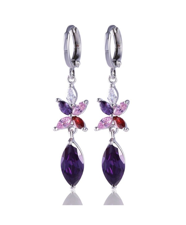 GULICX Jewelry Silver Tone White Crystal Butterfly Pattern Wedding Party Absorbing Dangle Earrings - purple - CX11YELLKBV