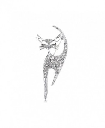 Alilang Silvery Tone Clear Crystal Colored Rhinestones Cat Kitten Cut Out Brooch Pin - CW114V73XLX