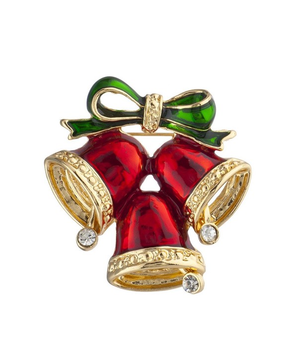 Lux Accessories Gold Tone Red Christmas Holiday Jingle Bells Bow Brooch Pin - CF1862WIAC9