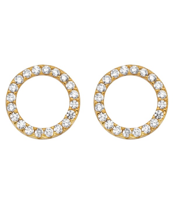 14k Yellow Gold Plated Sterling Silver Round White Cubic Zirconia Circle Earrings - CN17YUZ6T34