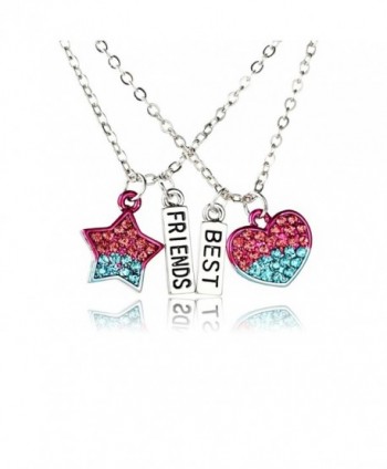 2 Pieces Red Blue Crystal Star Heart BBF Best Friends Friendship Pendant Necklace Set for Women Girl - CF183MDKMT2