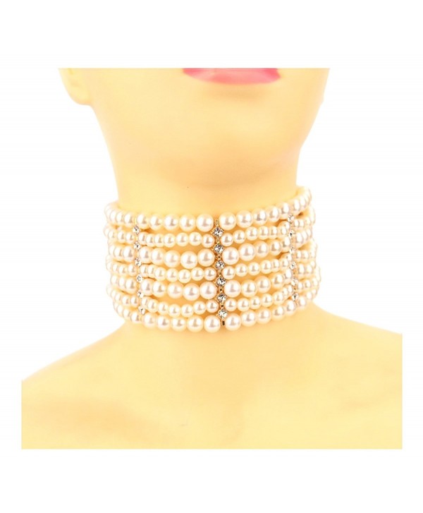 MeliMe Elegant Simulated Multi layer Necklace - White crystal 7 layers - CD17YLTR29U