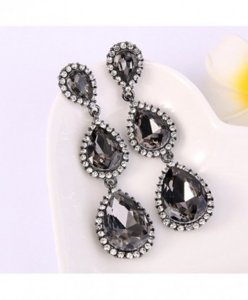 EleQueen Black tone Austrian Teardrop Grey Black in Women's Drop & Dangle Earrings