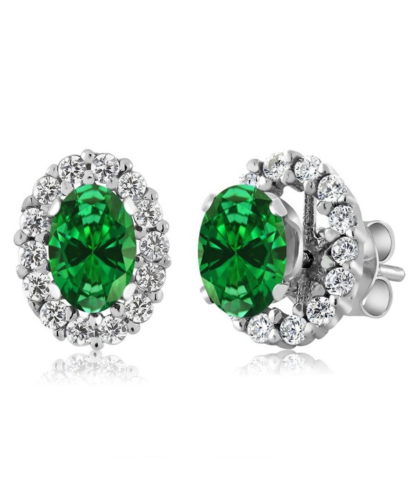 1.72 Ct Oval Green Simulated Emerald Sterling Silver Stud Earrings with Jackets - CL11MDF3U3V