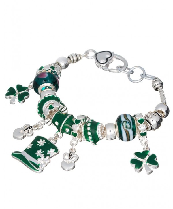 Irish Theme St.Patricks Day Clover Green Multi Bead Charm Bracelet by Jewelry Nexus - Green - CK11FIRM1HR
