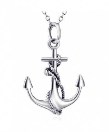 Angel caller Ship Anchor and Rope Nautical Necklace Sterling Silver in Women's Jewelry 18" Rolo Chain - C012JRY9C9V