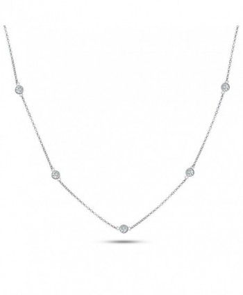 925 Sterling Silver CZ By The Yard Round Cut Cubic Zirconia Chain Necklace - CK11YGZHWN5