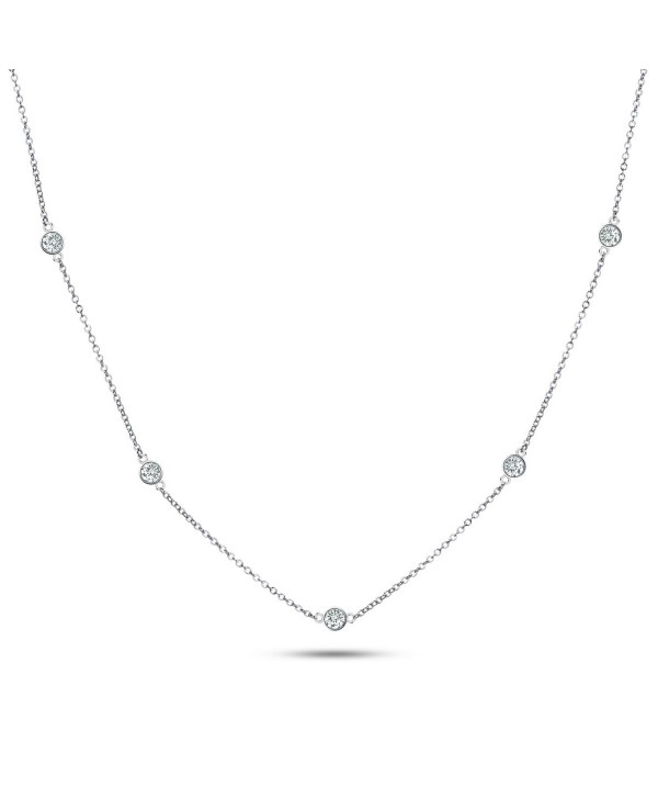 925 Sterling Silver CZ By The Yard Round Cut Cubic Zirconia Chain Necklace - CK11YGZHWN5