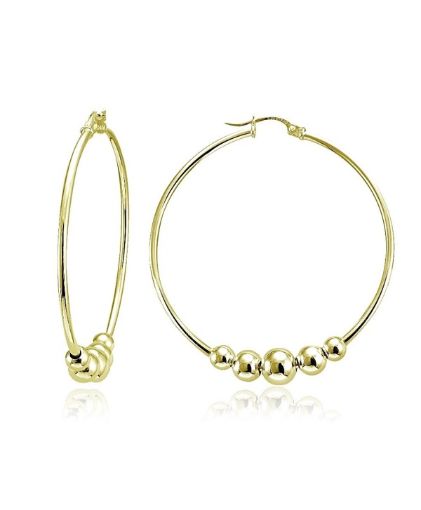 Hoops & Loops Flash Plated Gold Sterling Silver Polished Beaded Ball Round Hoop Earrings - C112CMU5VZV