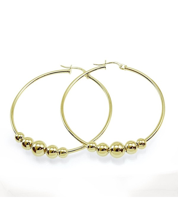 Flash Plated Gold Sterling Silver Polished Beaded Ball Round Hoop ...