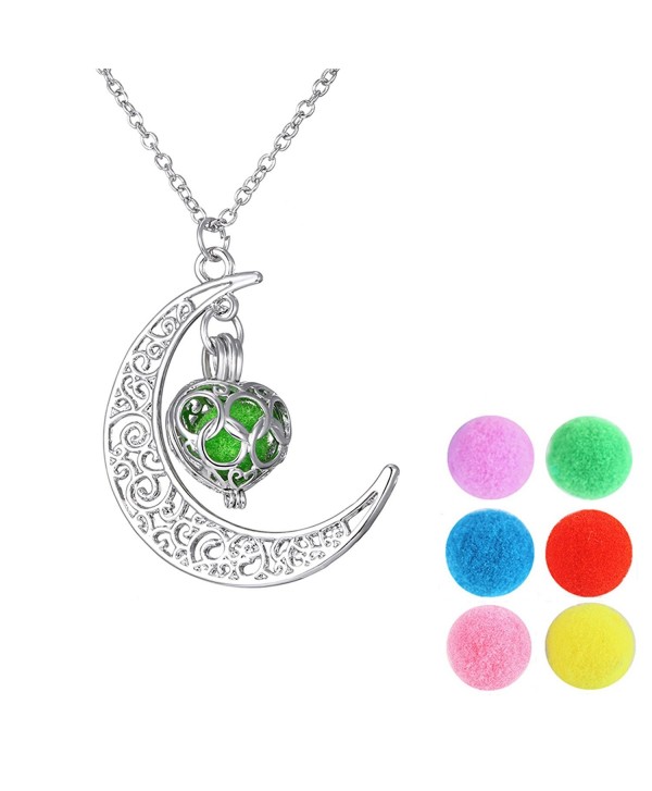 Rinhoo Moon and Heart Charms Locket Perfume Essential Oil Aromatherapy Diffuser Necklace Pendant - CB12ISR2BJL