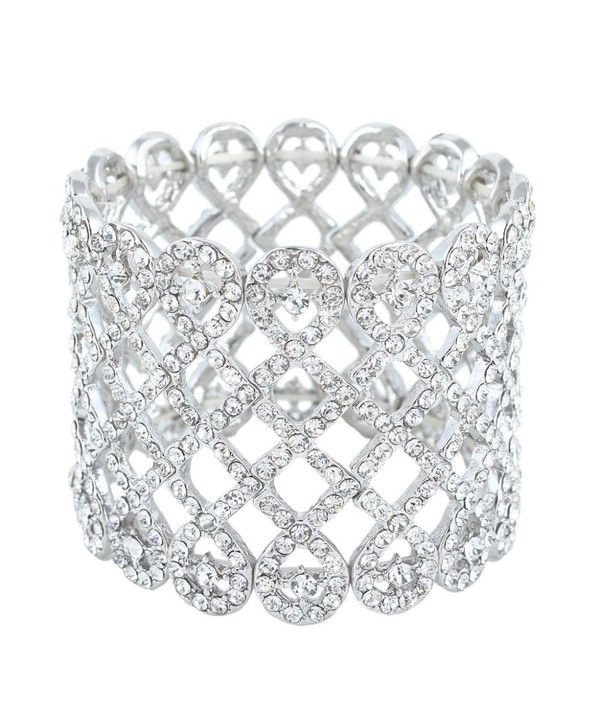 EVER FAITH Art Deco Love Knot Wide Stretch Bridal Bracelet Austrian Crystal - Clear Silver-Tone - CS11PQS6V8N