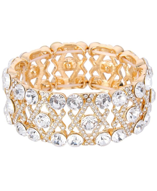 EVER FAITH Austrian Crystal Gorgeous Bridal X-Shaped Knot Elastic Stretch Bracelet - Gold-Tone - CL12F9GA5EV
