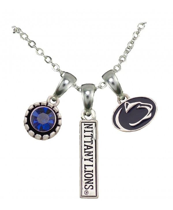 Penn State Nittany Lions 3 Charm Blue Crystal Silver Chain Necklace Jewelry PSU - CL12CF6TDLZ