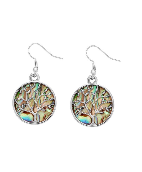 MANZHEN Nature Abalone Paua Shell Tree Charm Dangle Earrings - silver - CC184KCKT6L