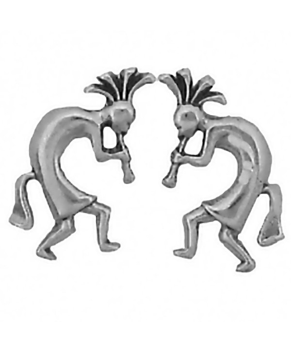 Sterling Silver Earrings Posts Studs Kokopelli Playing the Flute and Dancing - C5119P0QM9B