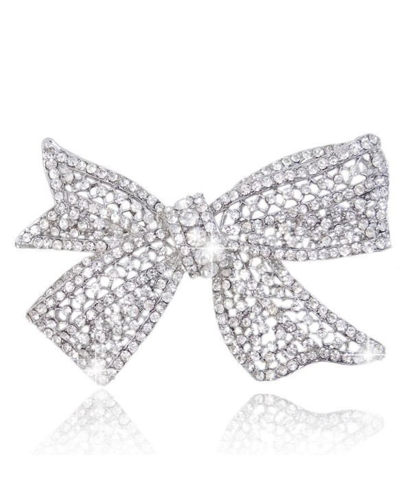 EVER FAITH Delicate Wedding Silver-Tone Bow Austrian Crystal Clear Brooch - CW11BGDMH7V