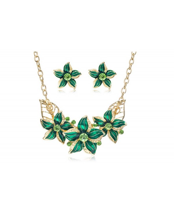 AdamEva Factory - 18K Gold Plated Austrian Crystal Flower Jewelry Set [Necklace and Earrings] - Green - CG12HQWVKXH