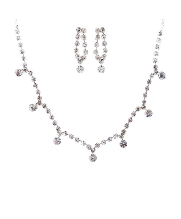 ACCESSORIESFOREVER Bridal Wedding Prom Jewelry Set Crystal Rhinestone Vintage Chic Necklace Silver - C811ENJHPCR