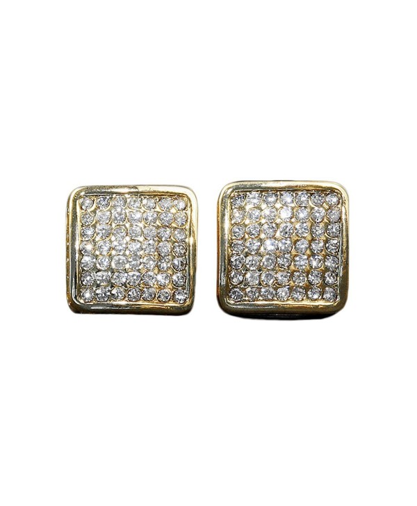 15MM ICED OUT CUSTOM DIAMOND SIMULATE HIP HOP BLING PAVE SQUARE STUD GOLD EARRINGS - CY11CJ5A2Z3