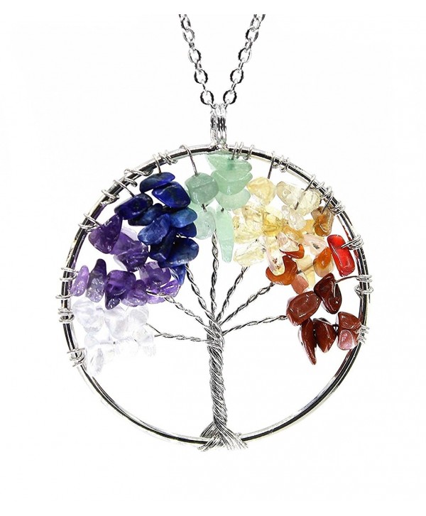 Eamaott Tree Of Life Necklace Rainbow Pendant Nature Stone Handmade Crystal Necklace - Rainbow - CN184K6U2G5