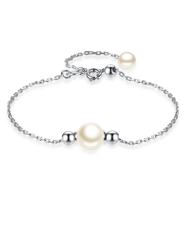 EVER FAITH 925 Sterling Silver AAA Freshwater Cultured Pearl Bead Simple Bracelet Adjustable Chain Clear - CW183CZ2WHO