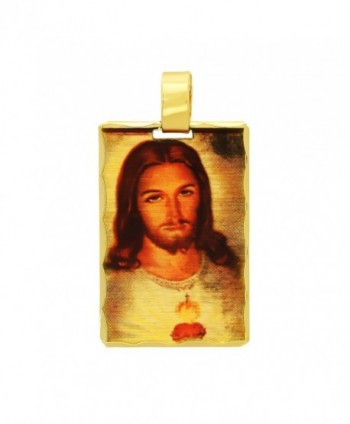 14k Gold Plated Framed Jesus Sacred Heart Portrait 20mm x 30mm Pendant + Microfiber Jewelry Polishing Cloth - CB11HL04XBV