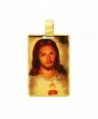 14k Gold Plated Framed Jesus Sacred Heart Portrait 20mm x 30mm Pendant + Microfiber Jewelry Polishing Cloth - CB11HL04XBV