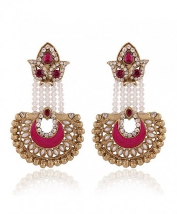 I Jewels Traditional Gold Plated Pearl Hanging Earrings for Women E2517Q (Rani/Dark Pink) - CP128TAFICD