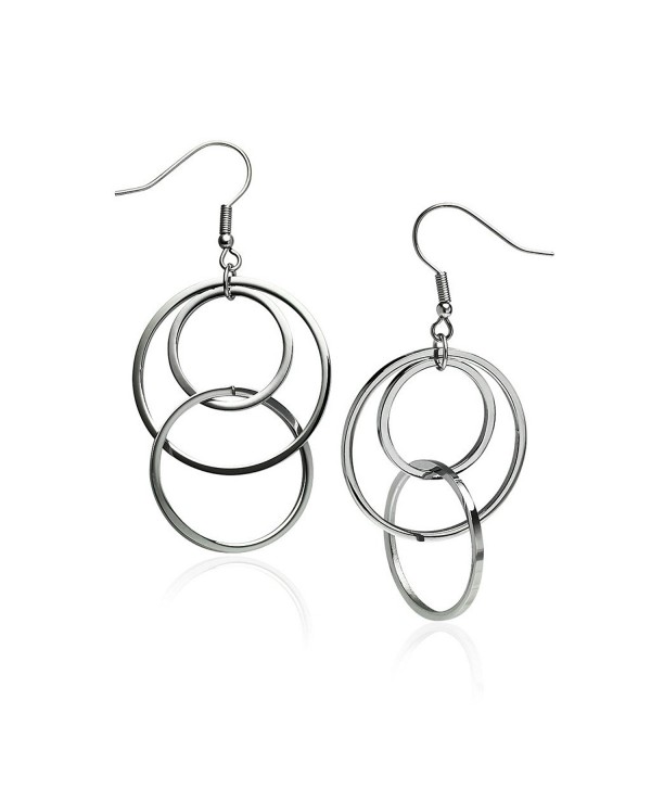Stainless Steel Earring- Silver Tone 3 Circle Interlock Dangle Hook Earring for Women Girls - CA12OCB9995