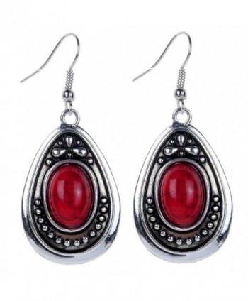 YAZILIND Vintage Tibetan Silver Red Oval Turquoise Dangle Drop Hook Earrings Women Gift - C511NXHDT9N