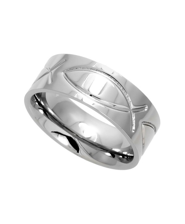 8mm Surgical Stainless Steel Christian Fish Wedding Band Ichthys Ring Comfort-Fit- sizes 6 - 14 - CM1129WCIIB