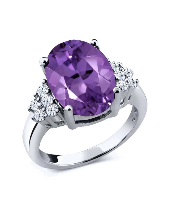 Sterling Silver Purple Amethyst & White Topaz Gemstone Women's Ring Sizes 5 to 9 (4.90 cttw- 14X10MM Oval) - CD116YDNZEH